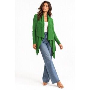 INC International Concepts Green Waterfall Draped Open Front Cardigan Sweater S